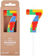 PHD CAKE Number 7 Building Block Birthday Cake Candle, Numeral Birthday Candles