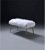 Acme Bagley II Bench, White Faux Fur & Gold