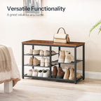 HOOBRO Shoe Bench, 5-Tier Shoe Rack Bench with Mesh Shelves, Shoe Organizer, Industrial Shoe Storage Bench for Entryway, Easy Assembly, 11 x 31.5 x 19.7 Inches, Rustic Brown and Black BF36HX01
