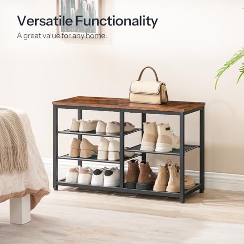 HOOBRO Shoe Bench, 5-Tier Shoe Rack Bench with Mesh Shelves, Shoe Organizer, Industrial Shoe Storage Bench for Entryway, Easy Assembly, 11 x 31.5 x 19.7 Inches, Rustic Brown and Black BF36HX01