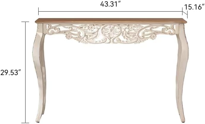 Console Table for Entryway with Carved Details, 43.31" Long Sofa Table Behind Couch, Vintage French Country Entry Table with Wood Carvings and Curved Legs for Hallway, Living Room - Antique White