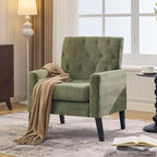 Mid Century Modern Accent Chairs Set of 2, Green Chenille Office Chair for Reception - Tufted Upholstered Club Chair for Living Room, Bedroom, or Waiting Room