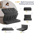 MAXYOYO 6" Folding Sofa Bed for Floor, Tufted Tri-Fold Floor Mattress | Queen Size Portable Sofa Couch Guest Mat with Chenille Fabric for Adults, Foldable Topper for Camping, Dark Grey, Queen