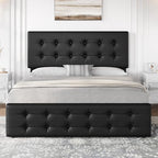 IDEALHOUSE Queen Size Bed Frame with 4 Storage Drawers and Headboard, Black