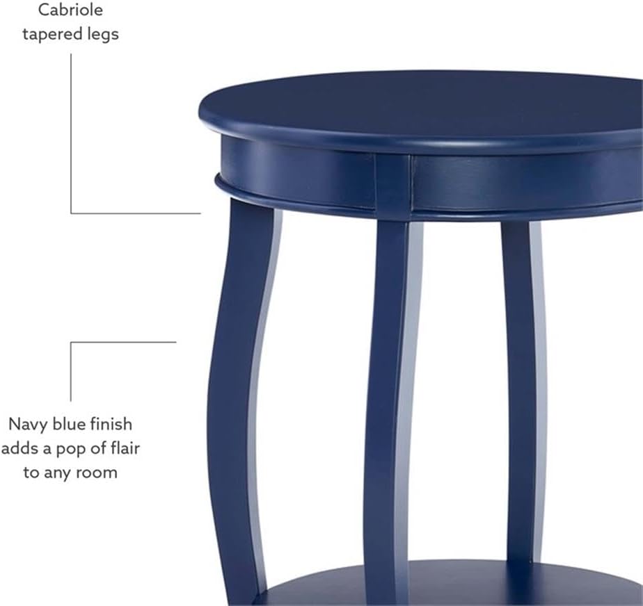 Pemberly Row Wood Accent Side Table, 18.25 x 18.25 x 24 in, Navy Blue Finish, Timber Wood and MDF, Cabriole Tapered Legs, Contemporary Design, Bottom Shelf for Storage, Functional for Living Room or