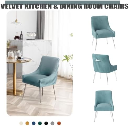 Dining Chairs Modern Style Velvet Upholstered Accent Chair Vanity Chair with Vertical Bar Tufted Chair with Silver Legs Set of 8 for Living Room,Dining Room,Bedroom