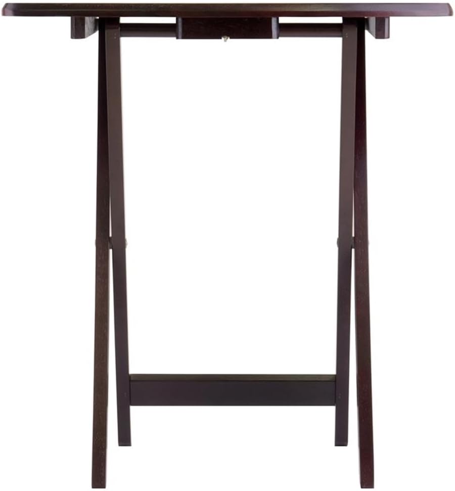MAKLAINE 5-Piece Oversized Solid Wood Snack Table Set, Espresso Finish, Foldable Tables with Storage Stand, Rounded Corners, Durable Construction, Compact Living Room Furniture for Meals and