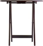 MAKLAINE 5-Piece Oversized Solid Wood Snack Table Set, Espresso Finish, Foldable Tables with Storage Stand, Rounded Corners, Durable Construction, Compact Living Room Furniture for Meals and