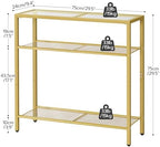 HOOBRO 29.5" Narrow Console Table, 3-Tier Tempered Glass Sofa Table | Modern Entryway Table, for Entrance, Living Room, Foyer, Hallway Bedroom, Gold GD21XG01G1