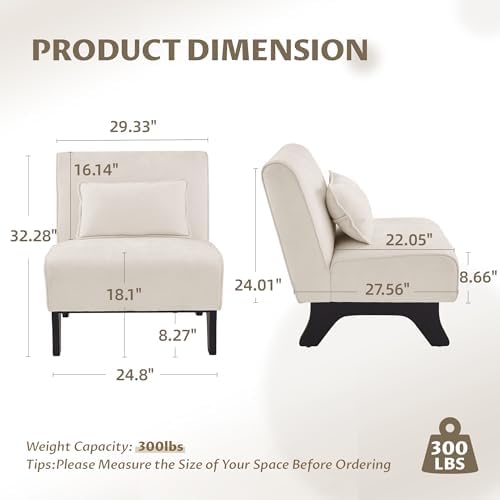 Armless Accent Chairs Set of 2 Upholstered Living Room Side Chairs | Comfy Small Accent Lounge Chair with Pillow Accent Chair for Living Room Bedroom Farmhouse Reading Beige 2PCS