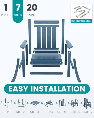 SERWALL Outdoor Rocking Chair Set of 2, HDPE Rocker for Adults, Blue | 21.1" Widened Seat adds Extra Comfort, Oversized Rocking Chair for Adults, All Weather Porch Rocker for Lawn Garden