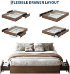 GarveeHome Wood Platform Bed Frame, Queen Bed Frame with 2 Drawers