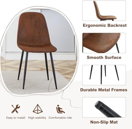 FURNITO Round Dining Table Set for 6, 42"-54" Round to Oval Extendable Table with 6 Suede Upholstered Chairs, Space-Saving Wood Dining Room Table Set for Small Apartments or Kitchens, Easy Assembly