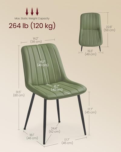 VASAGLE Dining Chairs Set of 2, Upholstered Kitchen Chairs, PU Leather | Steel Legs, Curved Backrest, for Dining Room, Forest Green and Ink Black ULDC090CH02