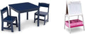 Delta Children MySize Kids Wood Table and Chair Set with 2 Chairs, Deep Blue and Double-Sided Storage Easel, Bianca White