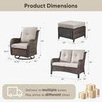 Belord 5 Piece Wicker Patio Furniture Set, Outdoor Swivel Rocker Chairs Set of 2 with Ottomans and Loveseat, All Weather Patio Conversation Furniture Set, for Porch Pool, Brown Wicker/Beige