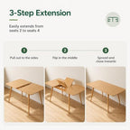 47’’-63’’ 100% Oak Extendable Dining Table, Solid Wood Folding Kitchen Table, Mid Century Modern Dinner Table for Kitchen, Apartment, Living Room (47''-63'' Natural)
