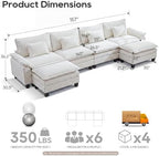 URRED Oversized Modular Sectional Sofa，Solid Beige：157" U Shaped | Modern Comfy Cloud Couch with Movable Ottoman and Pillow, Deep Seat Couches for Living Room, Bedroom or Apartment