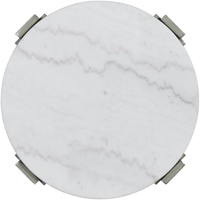 Pemberly Row Contemporary Round End Table, 24 in x 24 in x 24 in, Gray Base with White Natural Marble Top, Solid Wood Legs, Circular Design, Modern Transitional Style for Living Room or Bedroom