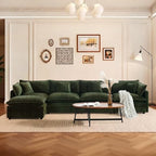 SoarFlash 137" Chenille L Shaped Modular Sofa with Ottoman,Green | Randomly Assemble Modular Sofa Sets, Modern Recliner Deep Seat Sofa Set for Living Room,Office