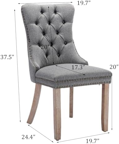 Dining Table and Dining Chair Set 23.6" White Round Table&2 Linen Fabric Upholstered Wooden Legs Chairs for Kitchen Dining Room Small Space 3 Piece Dining Table and Chair Set（Grey）