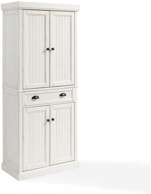 HomeStock Kitchen Pantry Cabinet - Large Storage, Adjustable Shelves, Distressed White Finish