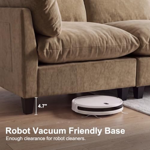Iroomy Modular Sectional Sofa, Oversized Chenille Cloud Couch, Deep Comfy Seat, 2-Seater Sofas Couches for Living Room, Khaki