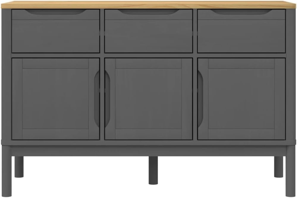 Grey Solid Pine Wood Sideboard with Engineered Wood Construction, Modern Storage Furniture for Dining Room and Living Room, Spacious Drawers and Doors for Organization