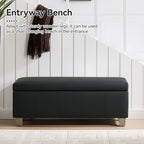 WUTUTUEE 41" Faux Leather Storage Ottoman, Stitch Tufted Rectangle Upholstered End of Bed Storage Bench, Entryway Large Couch Ottoman with Wooden Legs, Dark Black