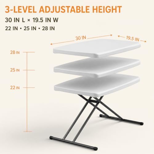 Folding Table, TV Tray with 3 Levels Adjustable Height, Heavy Duty No Assembly Foldable Small Table for Eating or Working on Couch, Picnic, Camping, Living Room, Indoor and Outdoor Use