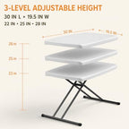 Folding Table, TV Tray with 3 Levels Adjustable Height, Heavy Duty No Assembly Foldable Small Table for Eating or Working on Couch, Picnic, Camping, Living Room, Indoor and Outdoor Use