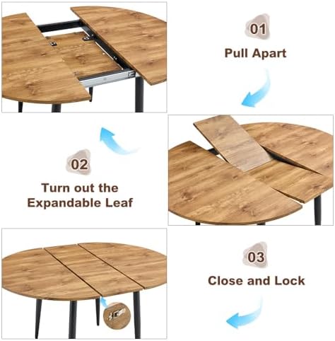 FURNITO Round Dining Table Set for 6, 42"-54" Round to Oval Extendable Table with 6 Suede Upholstered Chairs, Space-Saving Wood Dining Room Table Set for Small Apartments or Kitchens, Easy Assembly
