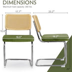 Rattan Dining Chairs Set of 2,Mid Century Modern Cane Back Chairs with Velvet Thickened Cushion, Solid Wood Back and Metal Legs for Dining Room/Kitchen/Living Room,Green