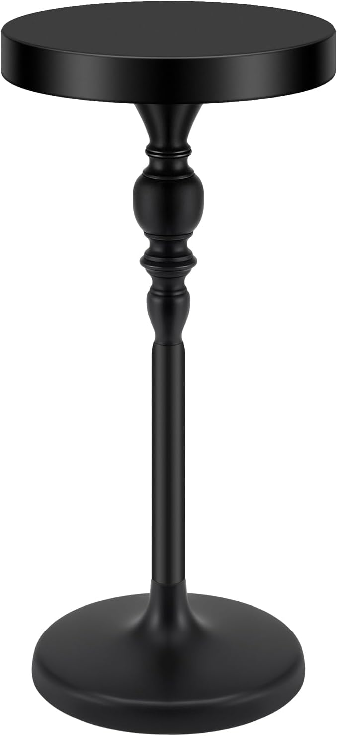 CroBlissful Black Metal Martini Table 9.5 x 9.5 x 20.5 Inches Round Drink Tables Decorative Pedestal Side Desk for Small Spaces Cocktail Drink Holder Stand Small End Shelf for Living Room Bedroom