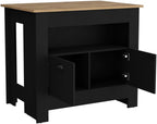 Kitchen Island Geneva Black Macadamia with Multicolor | Spacious 40.5" x 27.5" Macadamia countertop with surface