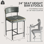 Bar Stools Set of 2, Faux Leather Counter Height Barstools with Curved Back, 25 Inch Upholstered Bar Chairs, Modern Counter Stools for Kitchen lsland, Grey