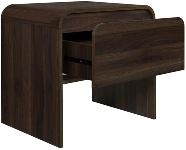 Pemberly Row Modern 2-Piece Wood End Table Set, Walnut Finish, 21.6 in W x 15.7 in D x 21.6 in H, Sturdy Eco-Friendly Build, Drawer Storage, Minimalist Style Bedside or Living Room Tables