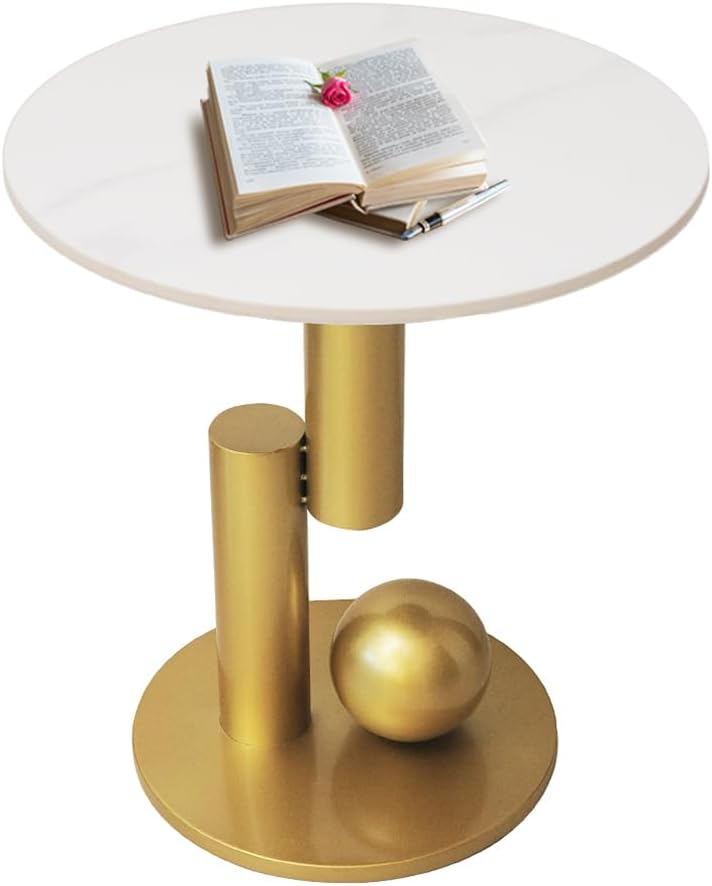 Side Table with Marble Top Metal White End Table Modern Sofa Side End Table Coffee Round Side Desk for Couch Living Room Bedroom