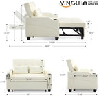 VINGLI Convertible Loveseat Sleeper Sofa Bed, Pullout Couch for Living Room | Beige Futon Sofa Bed, Faux Leather Pull-Out Couch Bed with USB Ports, Cup Holders for Small Space, Apartment, Office