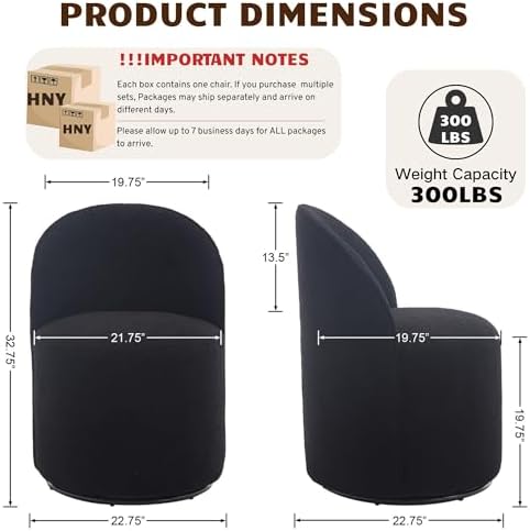 HNY Upholstered Swivel Dining Chairs Set of 6, Mid Century Modern Kitchen Round Sherpa Boucle Dining Room Chairs, Barrel Comfy Armless Accent Makeup Vanity Side Chairs for Living Room, Black
