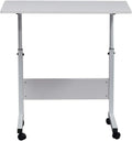 Portable Laptop Computer Desk Stand with Wheels, Rolling Sofa Side Snack Table, Height Adjustable Breakfast TV Tray Bedside Coffee， White L
