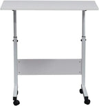 Portable Laptop Computer Desk Stand with Wheels, Rolling Sofa Side Snack Table, Height Adjustable Breakfast TV Tray Bedside Coffee， White L