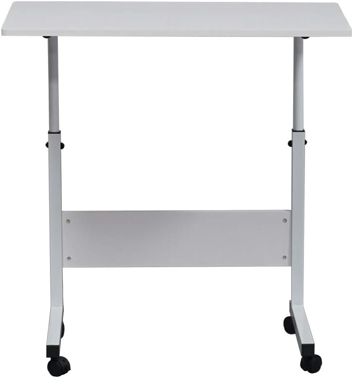Portable Laptop Computer Desk Stand with Wheels, Rolling Sofa Side Snack Table, Height Adjustable Breakfast TV Tray Bedside Coffee， White L