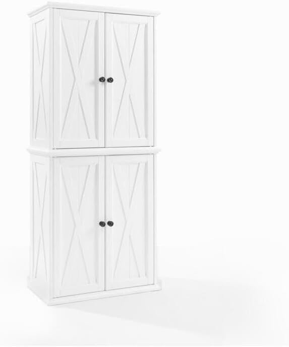 HomeStock Tall Kitchen Pantry - 2 Stackable Cabinets - Distressed White - 30" W x 15.75" D x 72" H