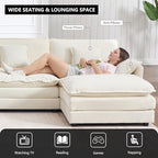 Tmsan 76.7" Beige White Cloud Couch, Small L Shape Sectional Sofa, 2 Seater | Modular Loveseat for Small Spaces Living Room Apartment, Ottoman Chaise, Comfy Chenille, Deep Seat, Modern Luxury Convertible