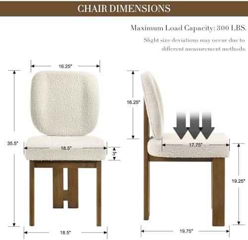 CIMOTA Modern Boucle Dining Chairs Set of 4, Upholstered Armless Side Chairs with Ergonomic Curved Back/Walnut Wood Legs, Mid-Century Accent Chairs for Kitchen or Dining Room, Beige