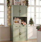 HOSTACK 71" Tall Kitchen Pantry Storage Cabinet, Wood Kitchen Hutch, Green | Modern Pantry Cabinet with Microwave Stand, Hutch Cabinet with Countertop & Drawers, Storage Cabinet for Living Room