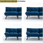Modern Navy Blue Velvet Convertible Folding Futon Couch Sofa Bed | Adjustable Pillow Top Arm Memory Foam Couch Double Loveseat Sofa for Compact Living Space,Dorm,Game Studio,Apartment,Bedroom