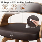 REONEY Swivel Bar Stools Set of 3, 26" Counter Height, Brown | Walnut Wood Legs, Upholstered Seat, Supportive Backrest, Mid-Century Modern, PU Leather, for Kitchen Island, Bar, Coffee Shop