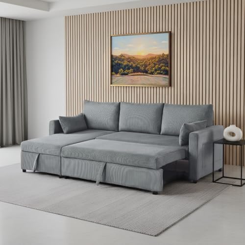 Ball & Cast 86" Sectional Sleeper Sofa Bed Pull Out Couches for Living Room | L Shaped Convertible Pull Out Sofa Bed with Reversible Storage Chaise and Side Pocket, 3-Seat Sofa for Small Space Apartment